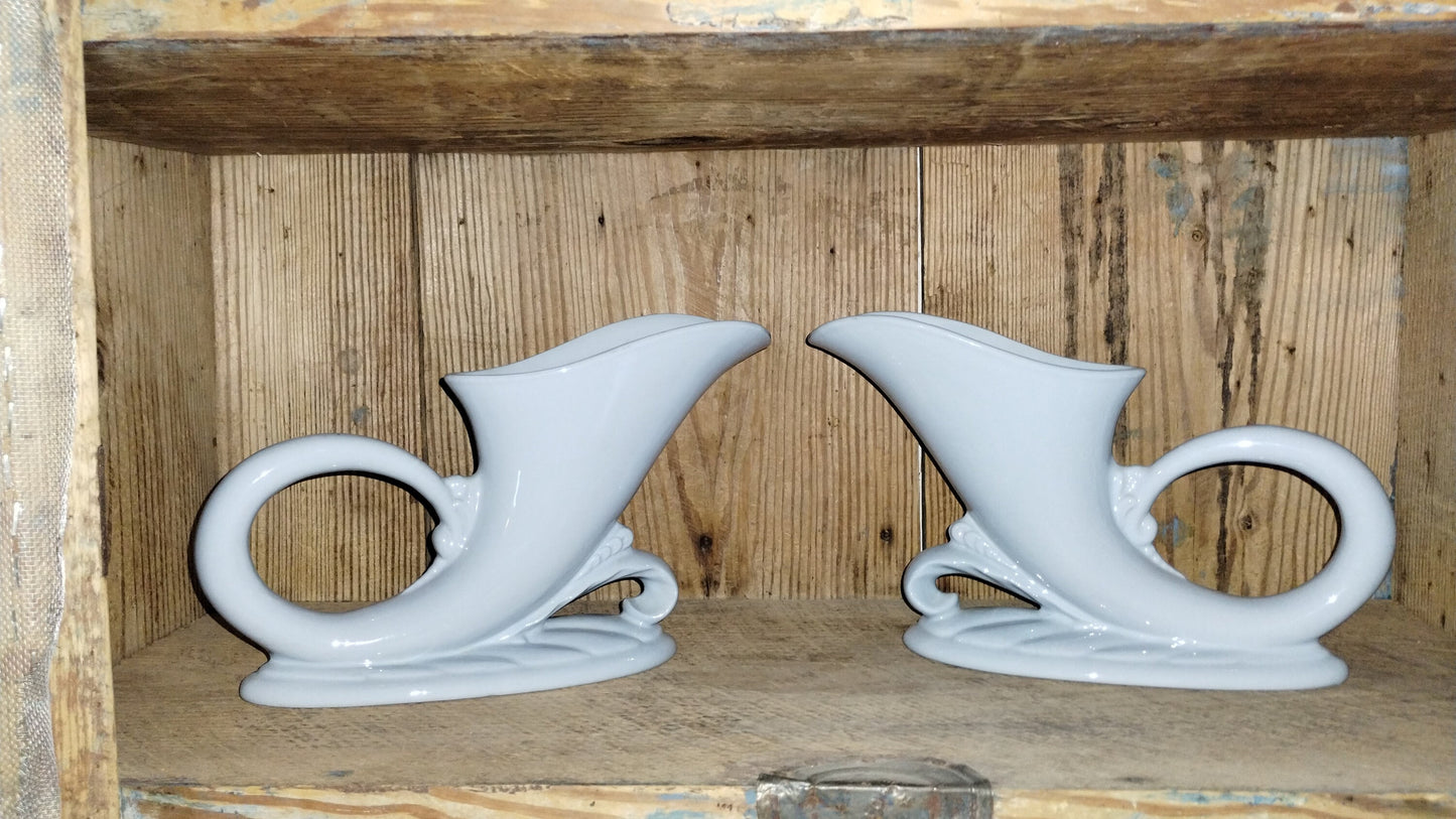 Vintage Set of 2 Cornucopia Ceramic Pottery Vases