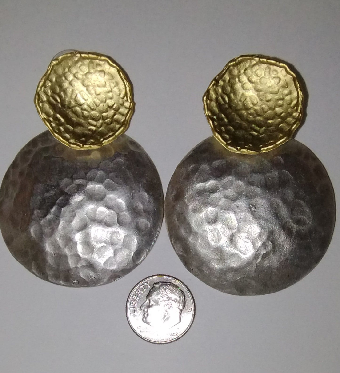 Hammered Dome Silvertone Earrings