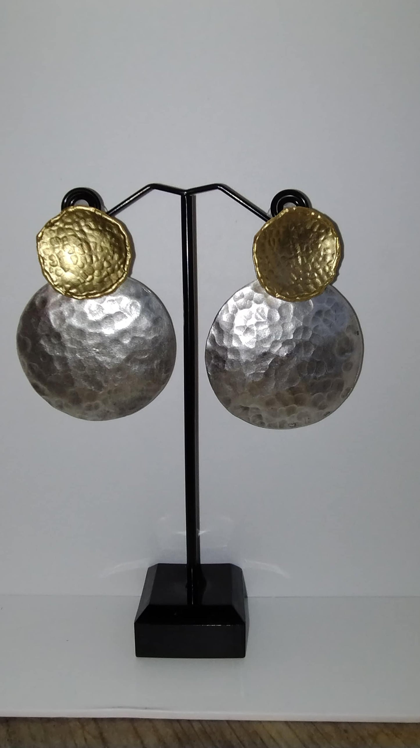 Hammered Dome Silvertone Earrings