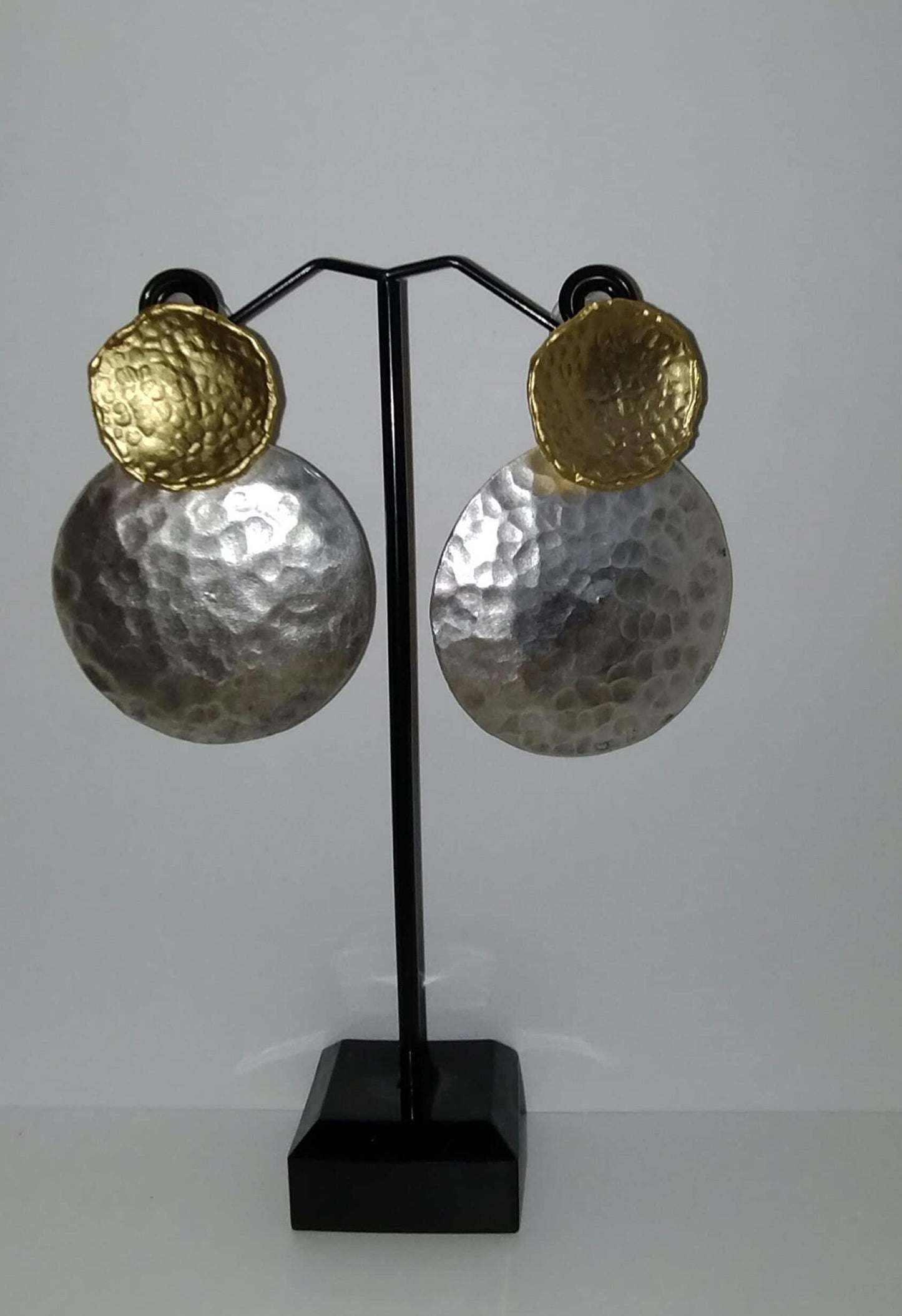 Hammered Dome Silvertone Earrings