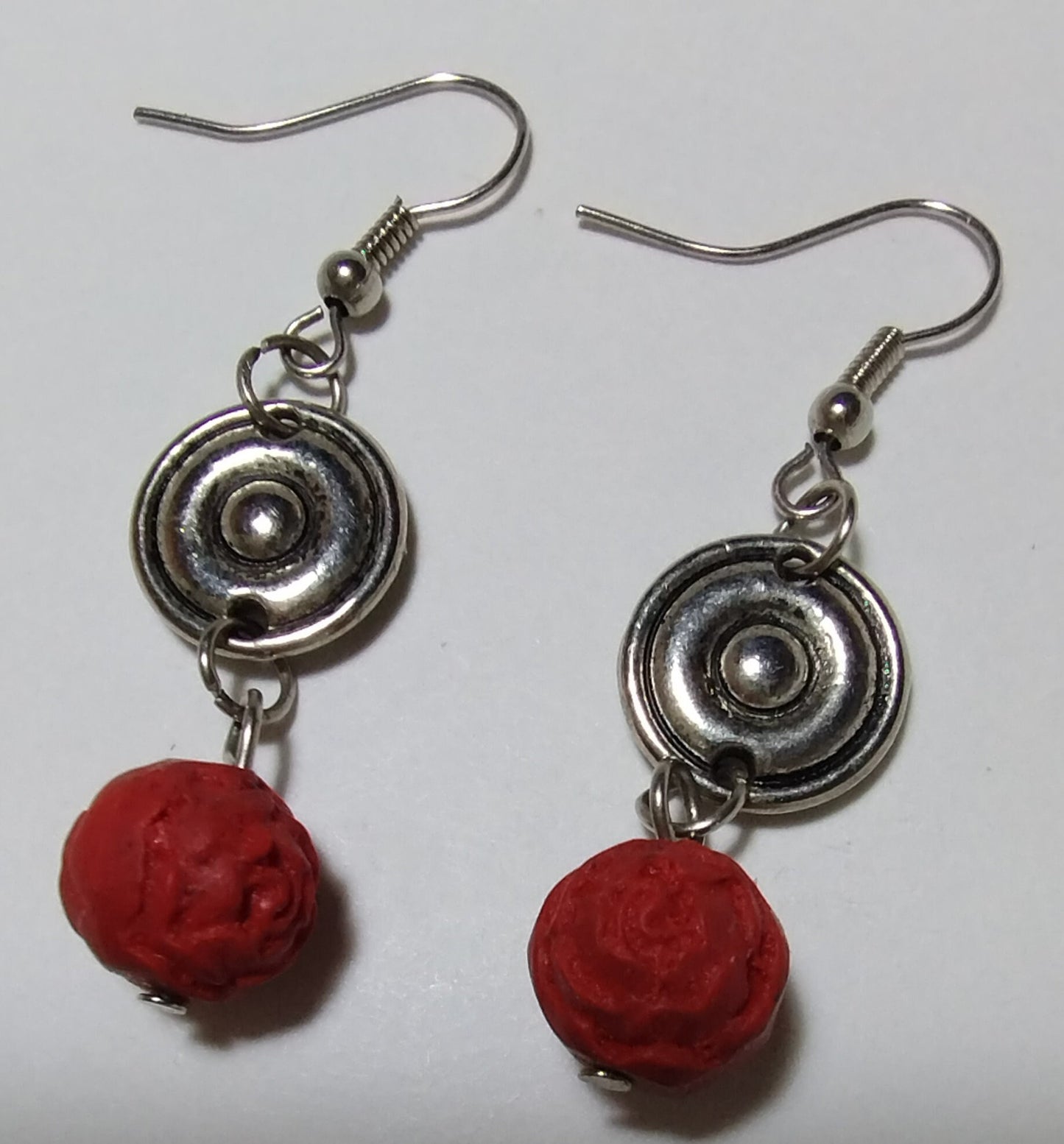 Red Carved Dangle Earrings