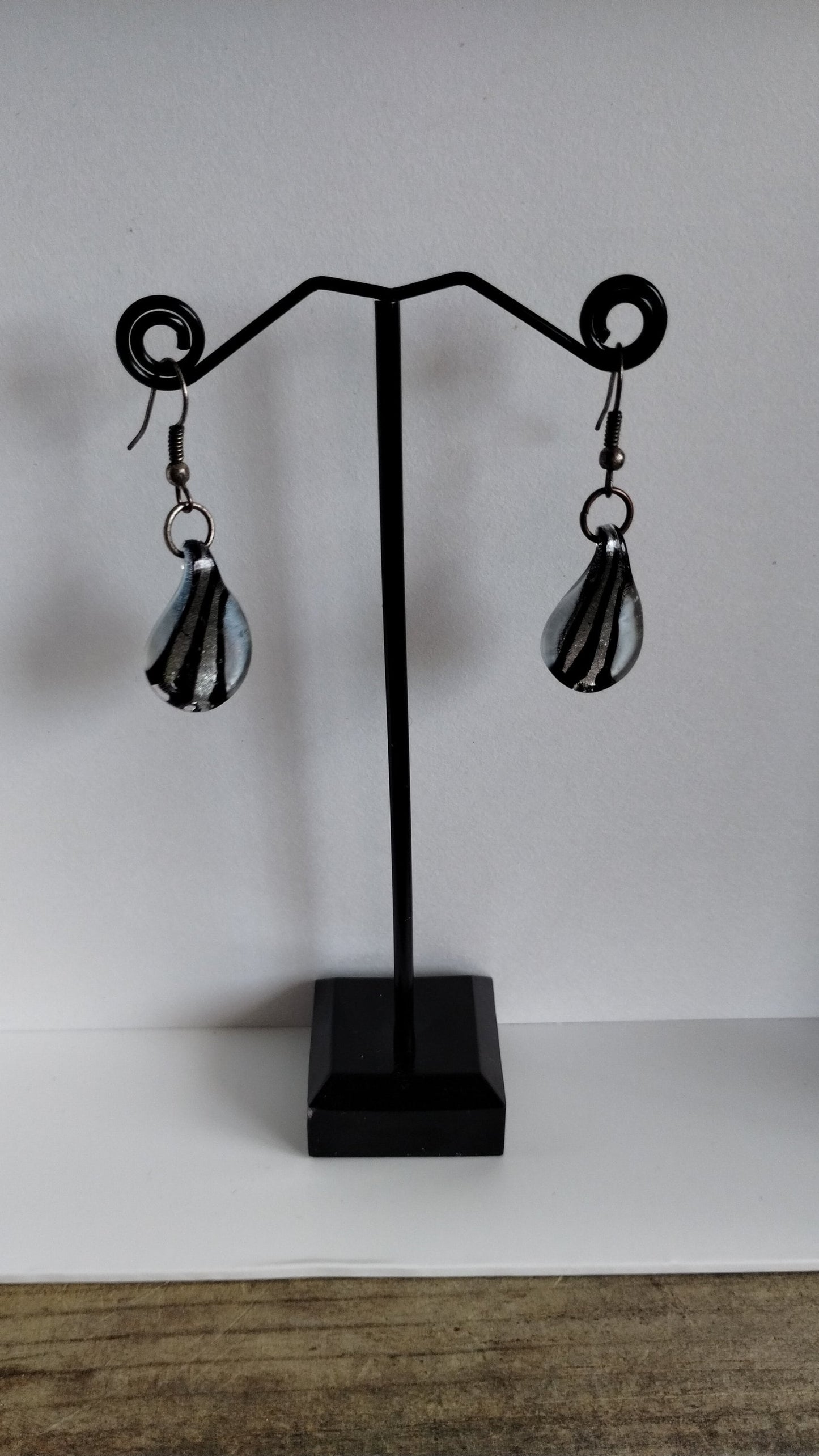 Murano Hand Blown Glass Black and White Earrings