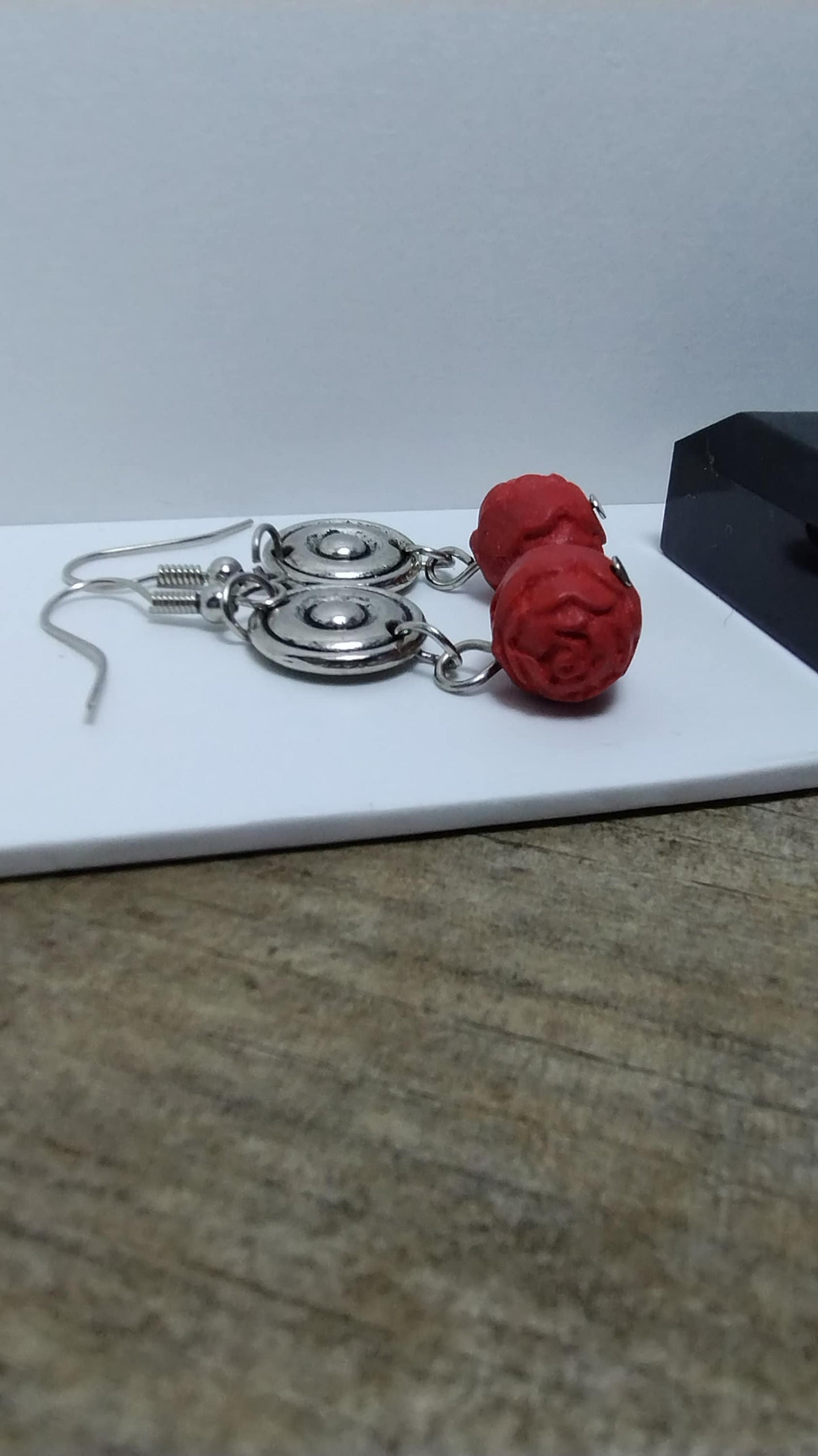 Red Carved Dangle Earrings