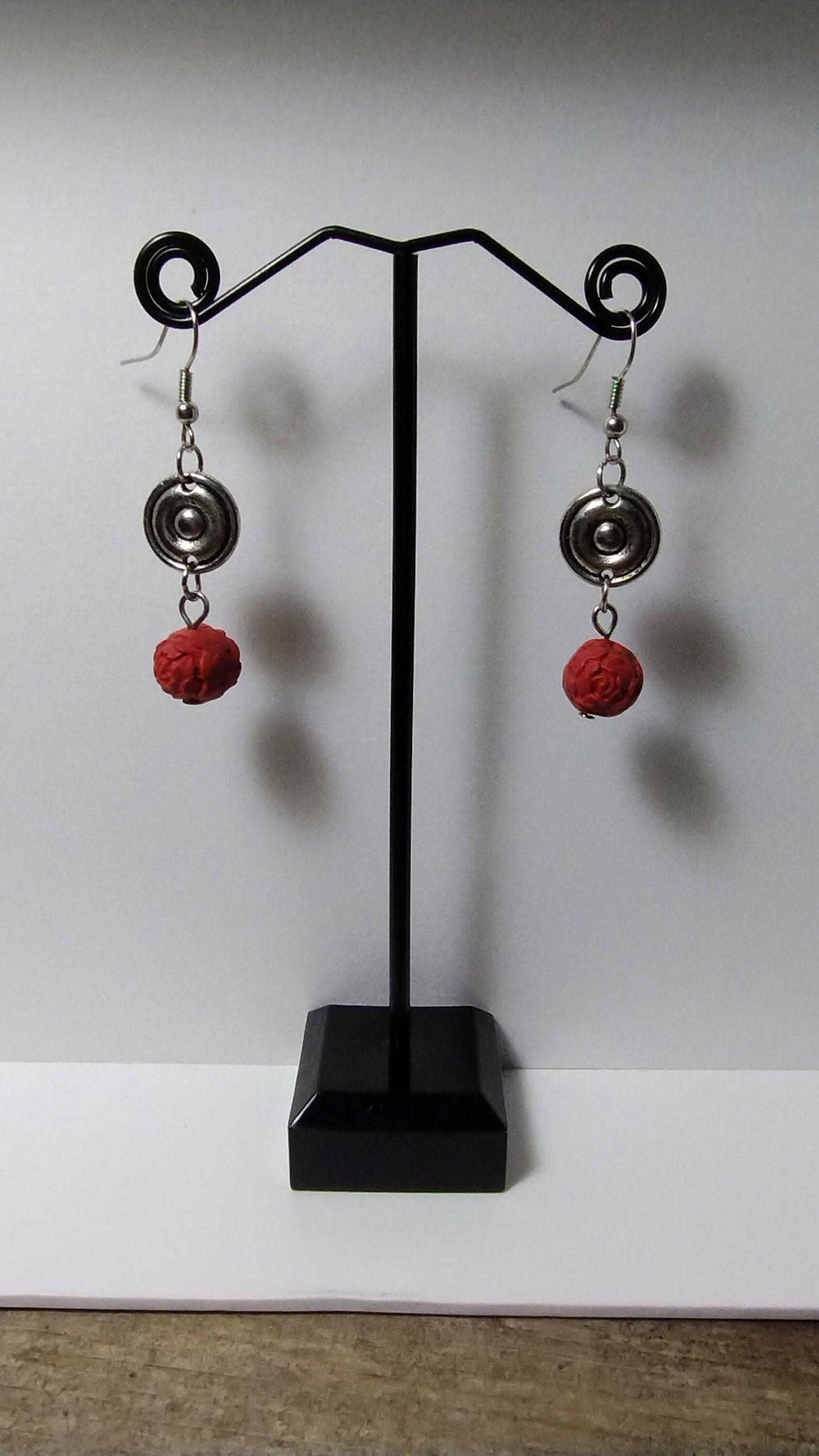 Red Carved Dangle Earrings