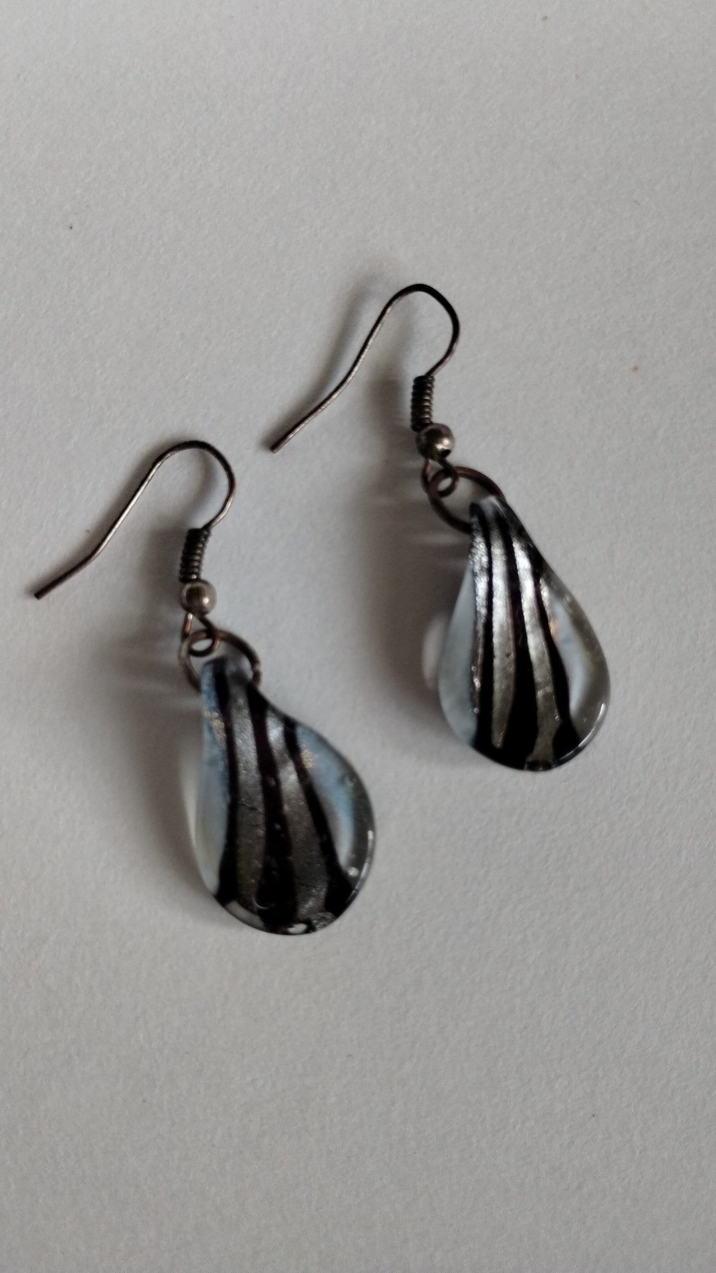 Murano Hand Blown Glass Black and White Earrings