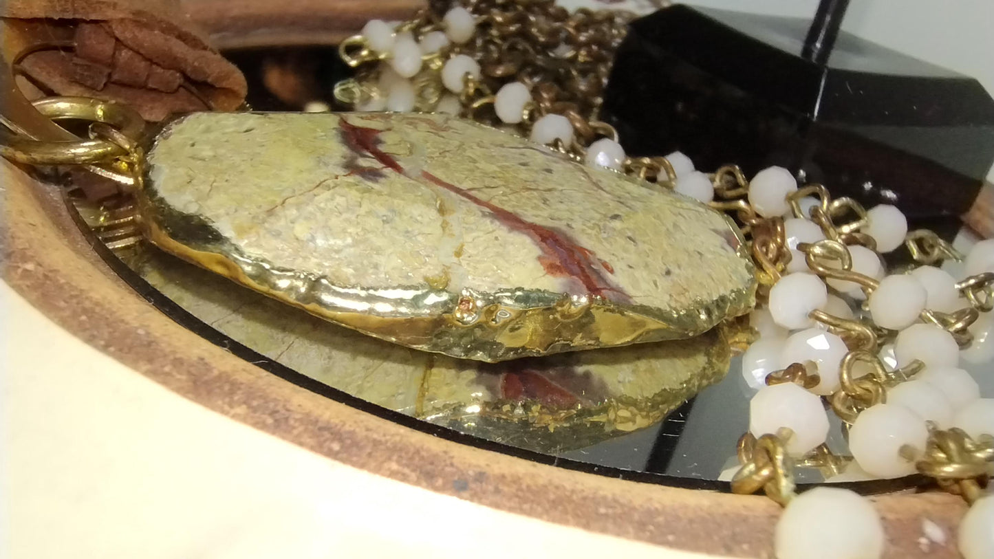 Stone Necklace with Gold Edge