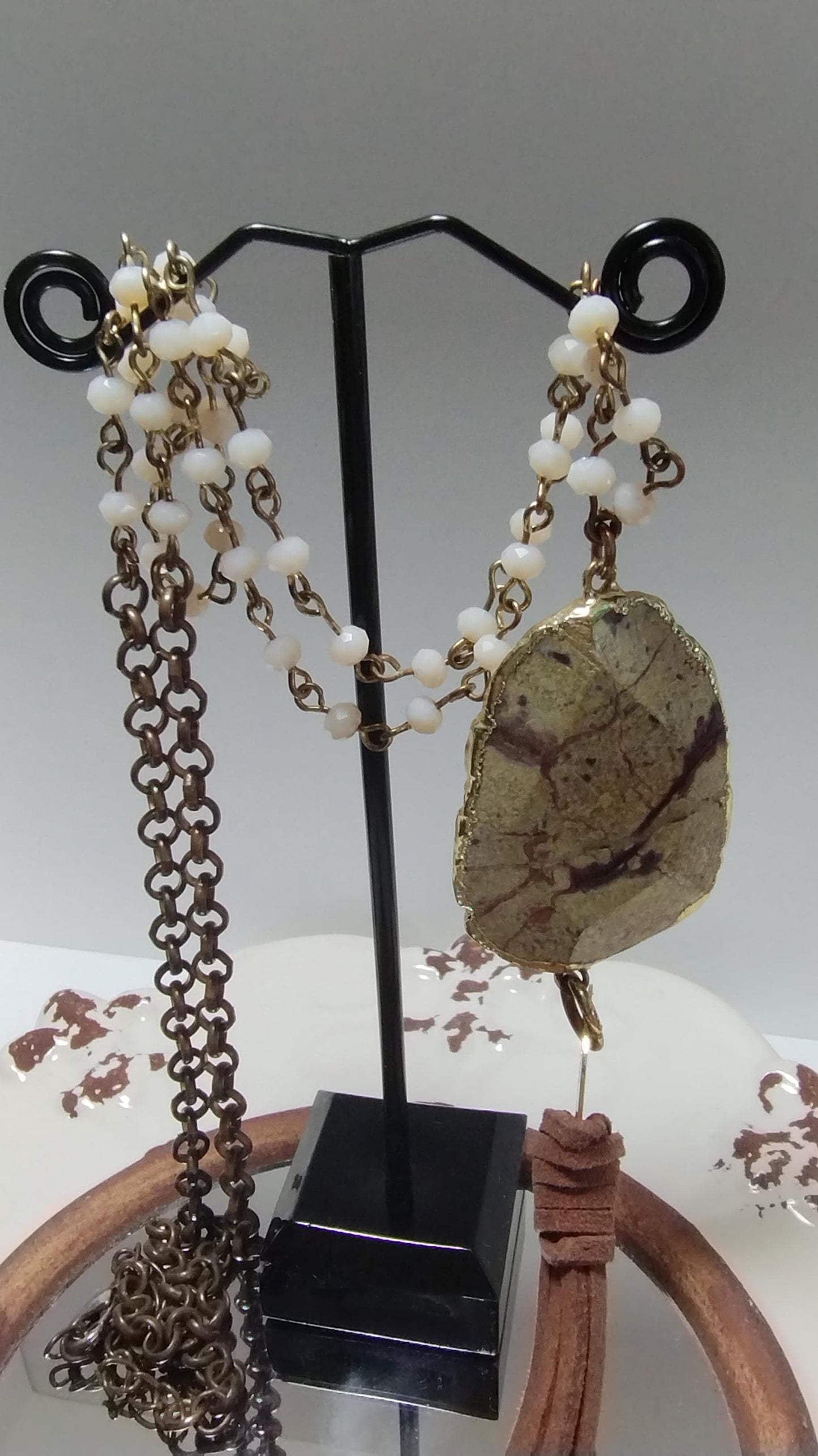 Stone Necklace with Gold Edge