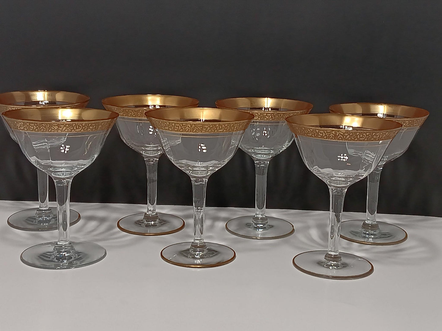 Tiffin Vintage Crystal & Gold Glasses Set of 7