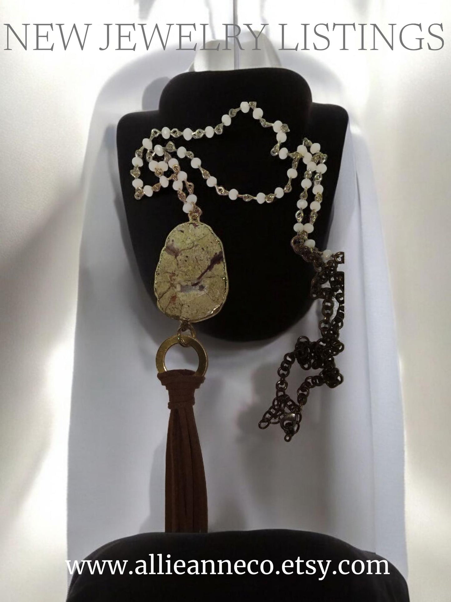 Stone Necklace with Gold Edge