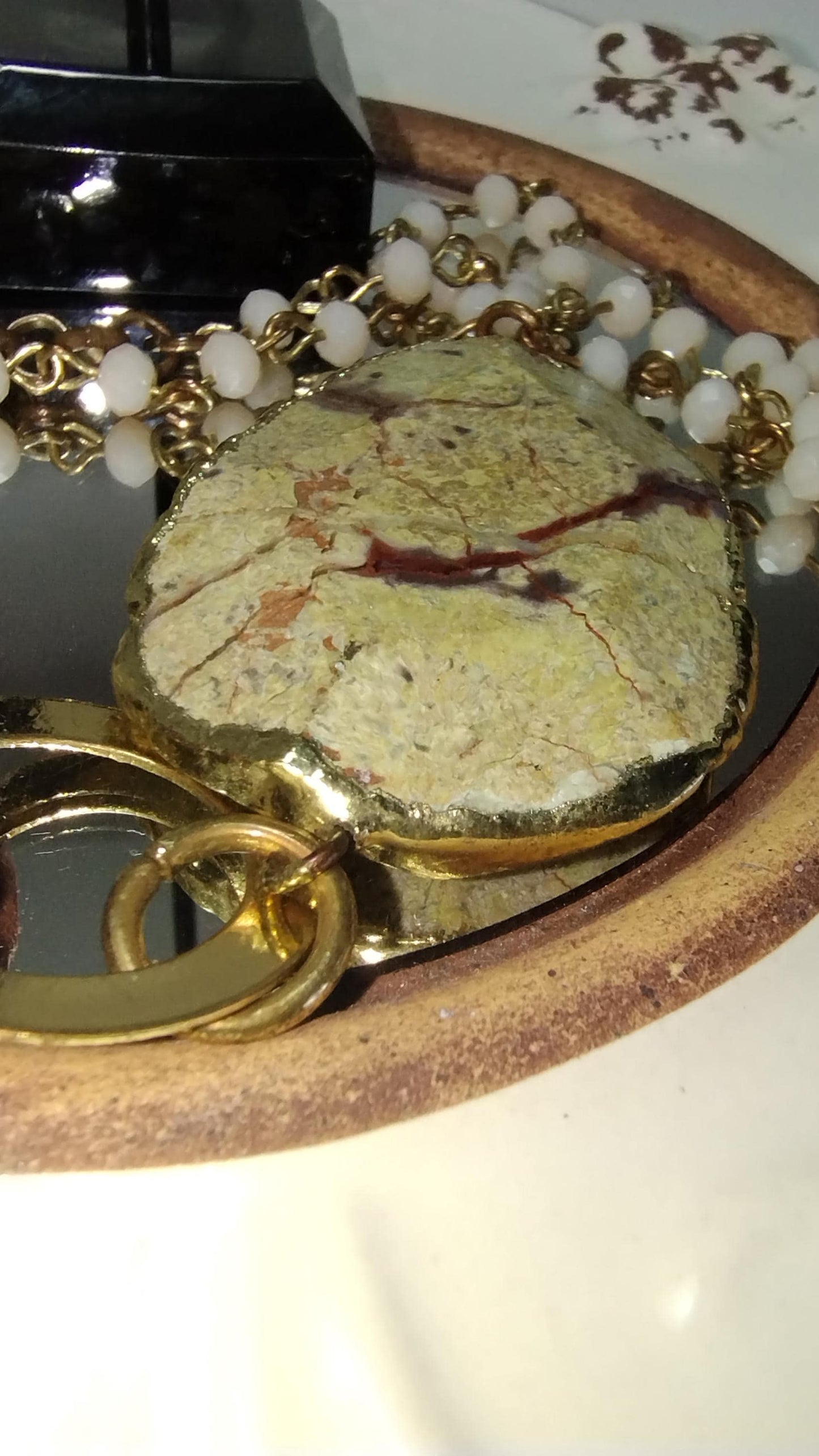 Stone Necklace with Gold Edge