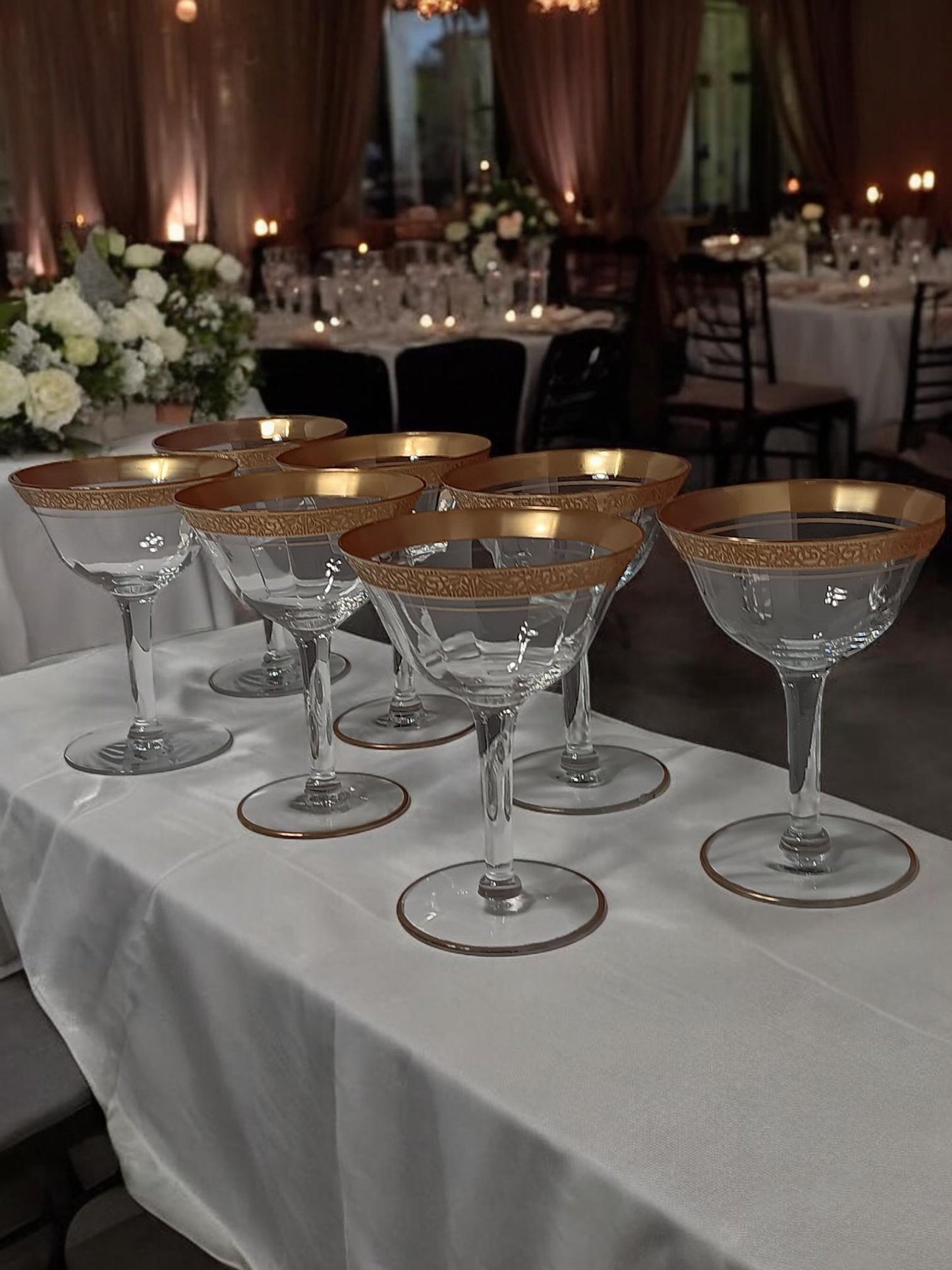 Tiffin Vintage Crystal & Gold Glasses Set of 7