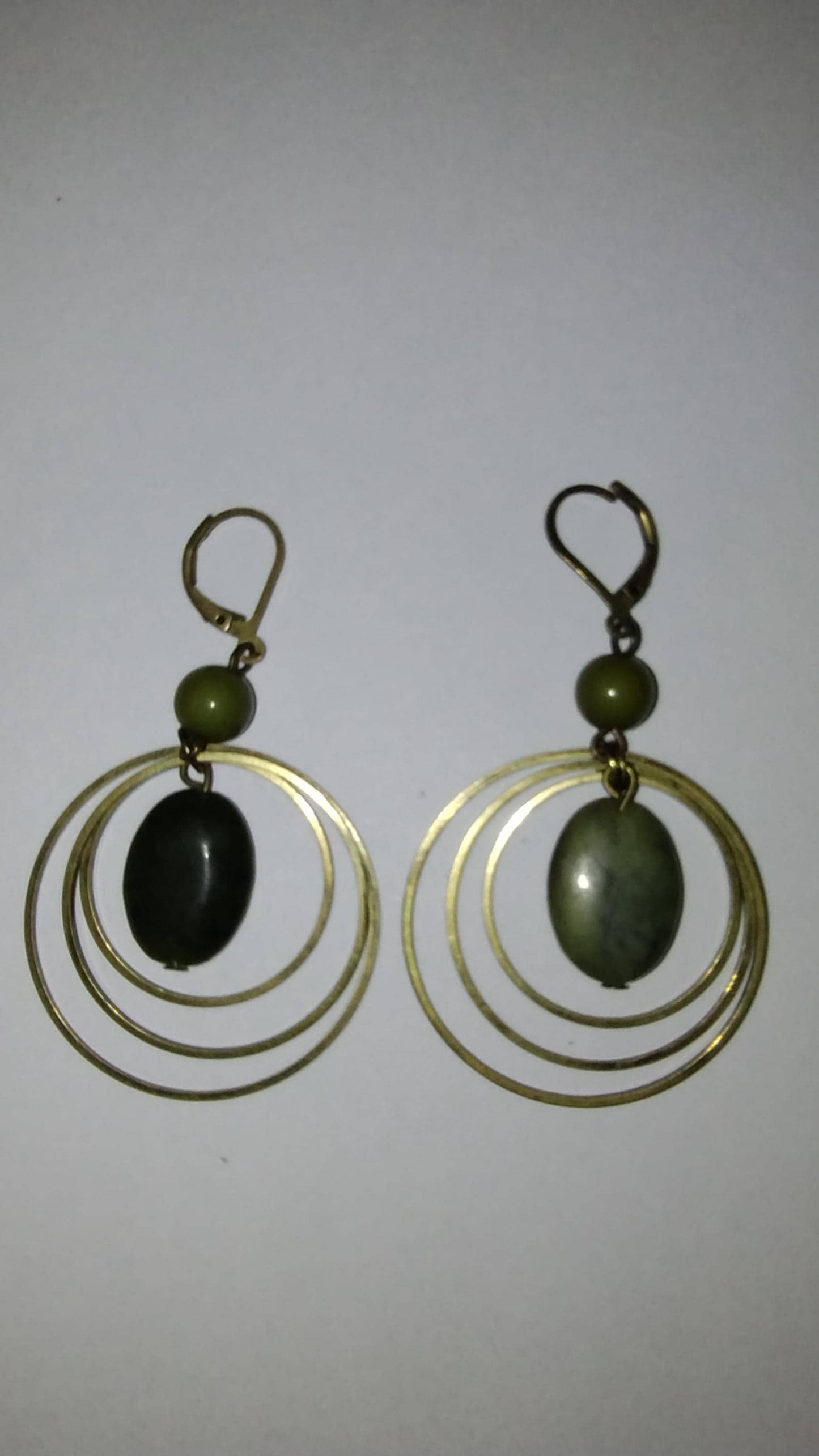 Hoop & Green Stone Earrings Bronze Color