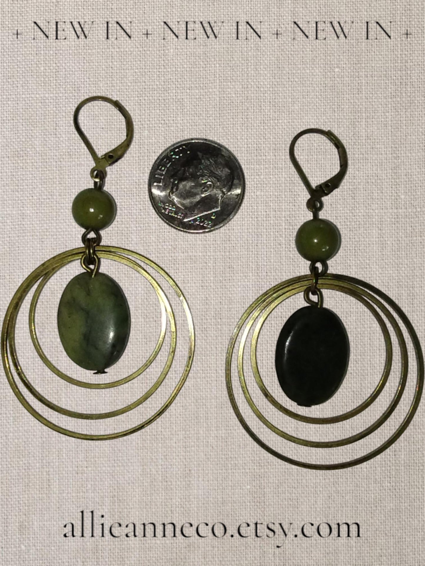 Hoop & Green Stone Earrings Bronze Color
