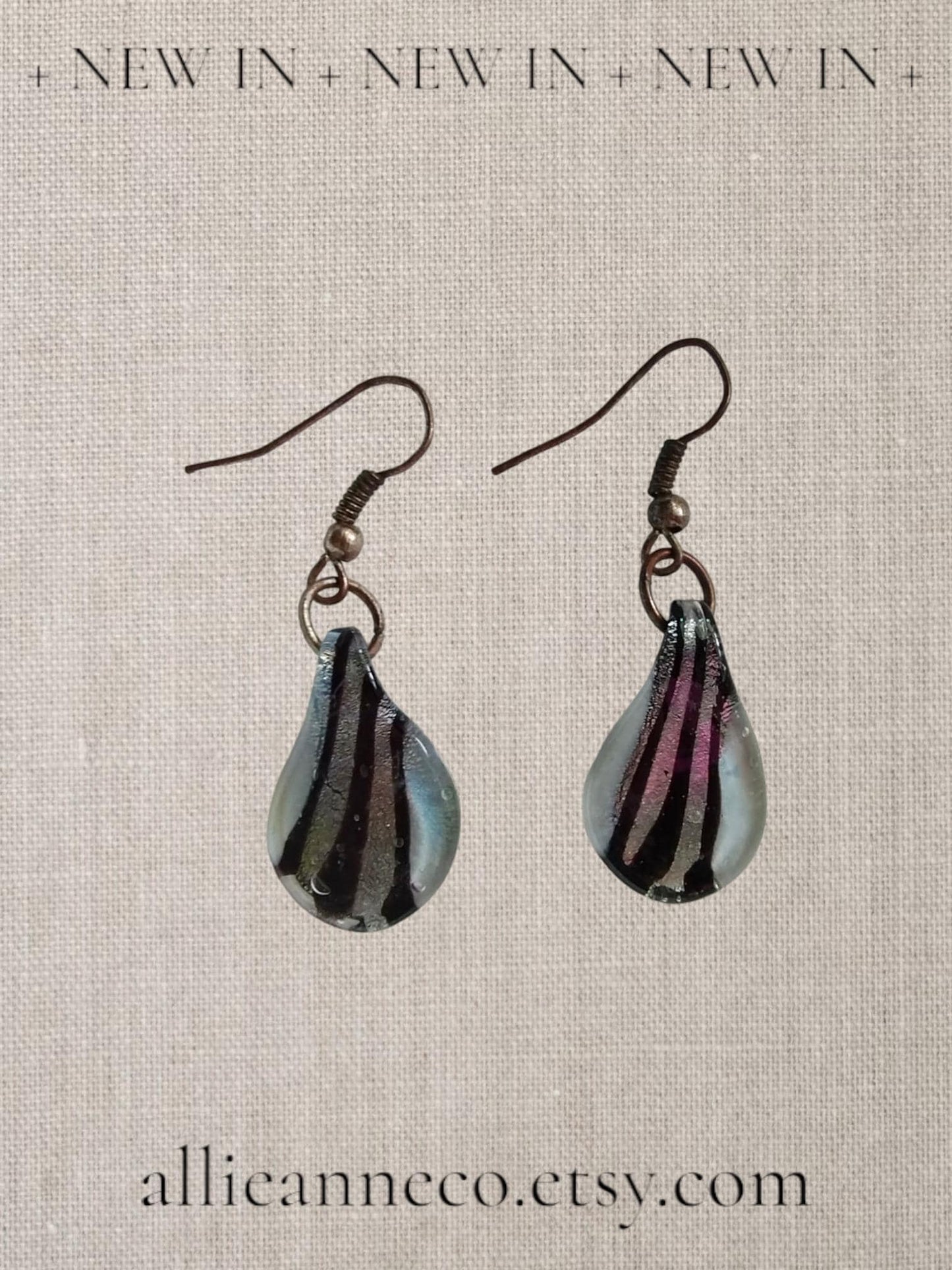 Murano Hand Blown Glass Black and White Earrings