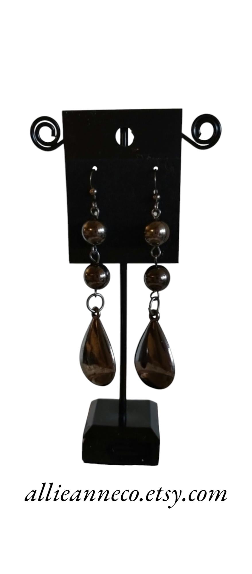 Black Teardrop Long Dangle Earrings