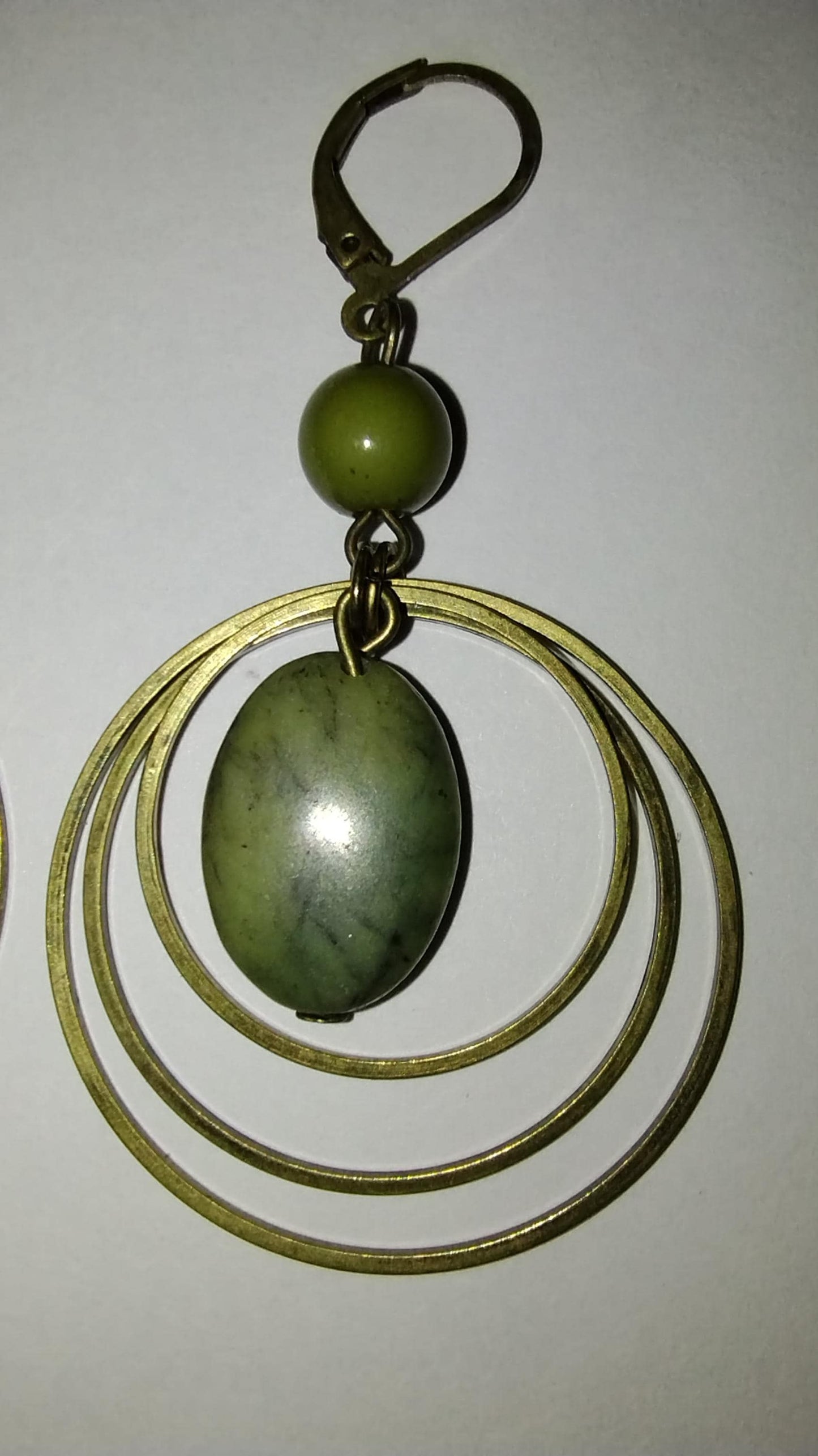 Hoop & Green Stone Earrings Bronze Color