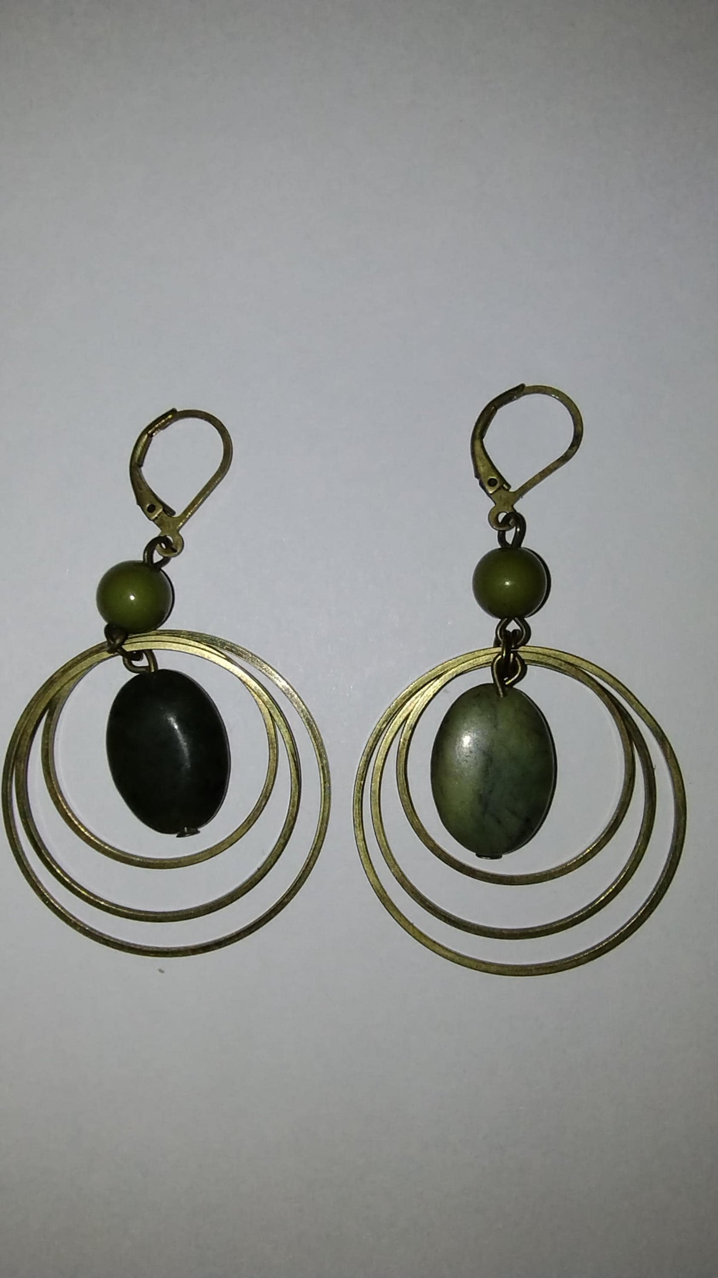 Hoop & Green Stone Earrings Bronze Color