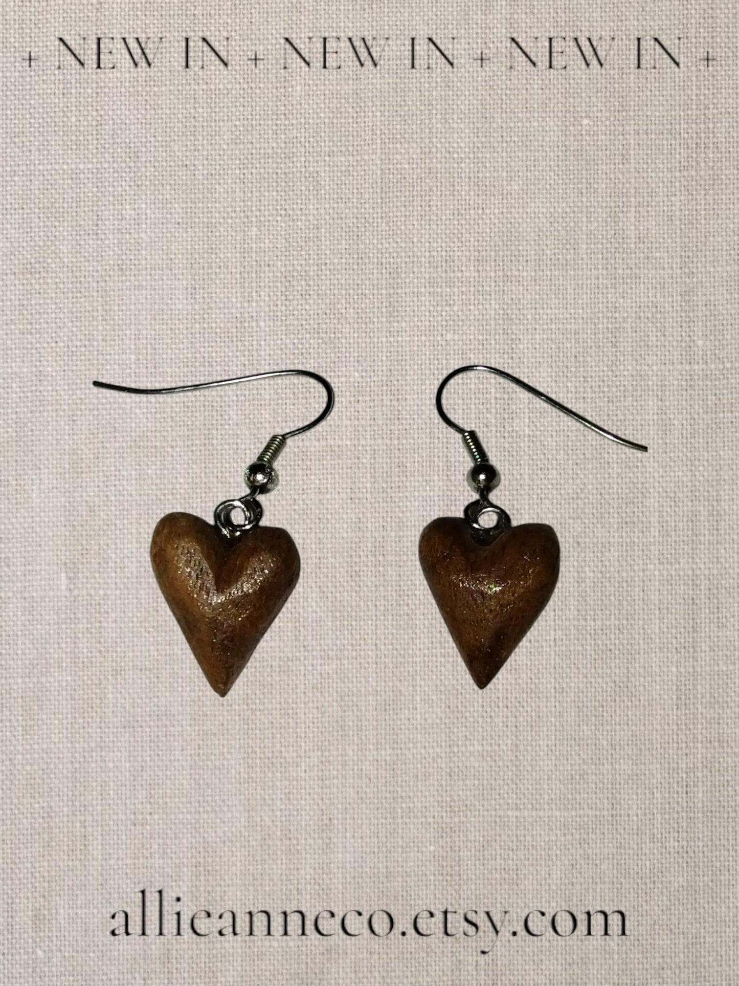 Wood Heart Earrings Carved Wood