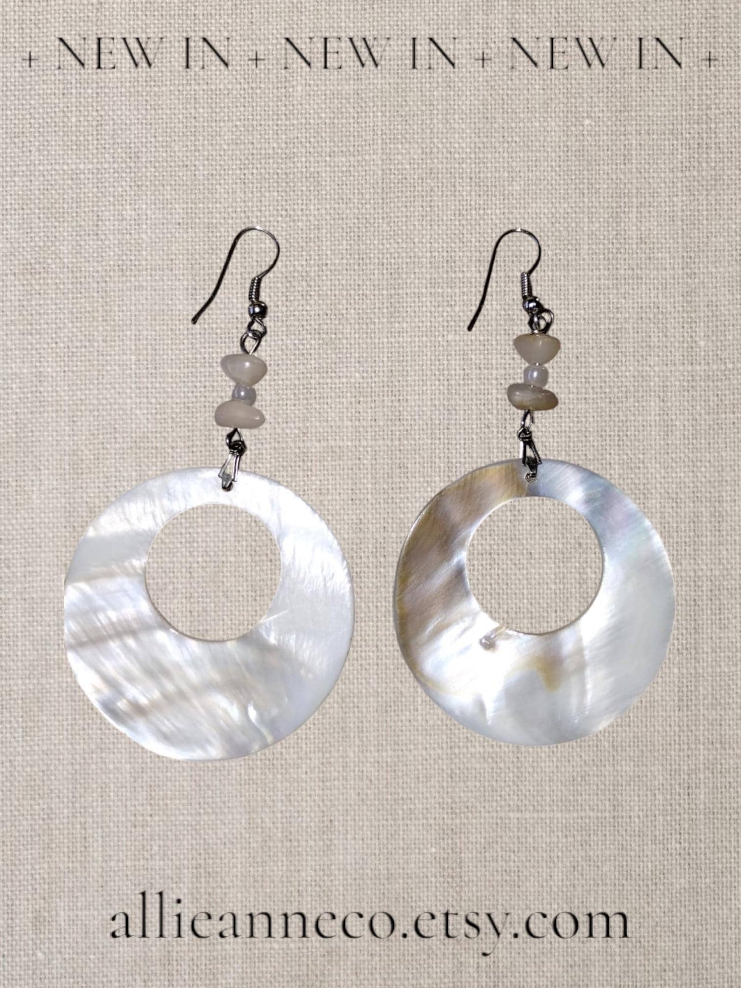 White Dangle Earrings Mother of Pearl