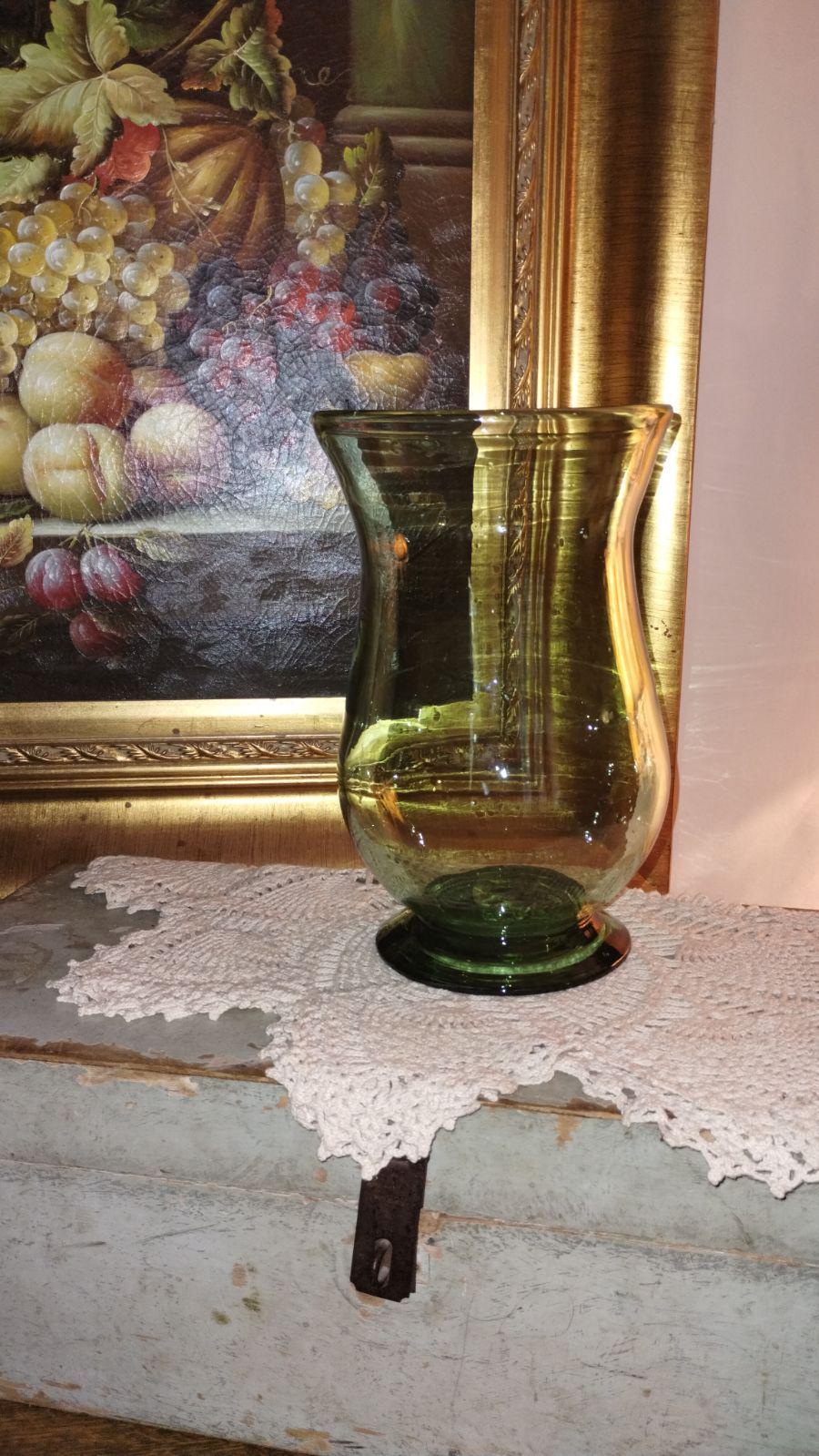 Green Blown Glass Footed Vase