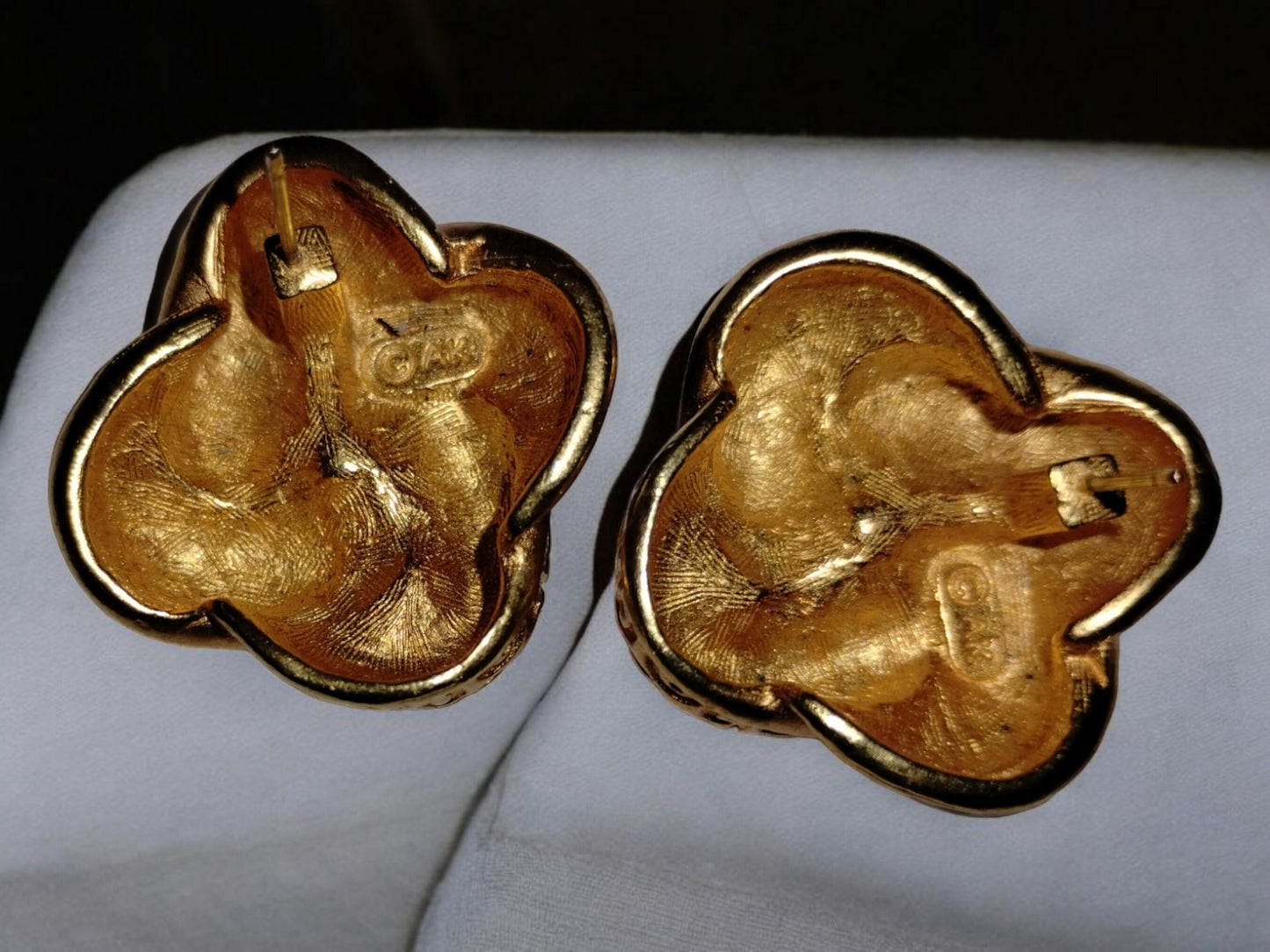 Vintage Anne Klein Earrings Black & Gold Enamel Earrings