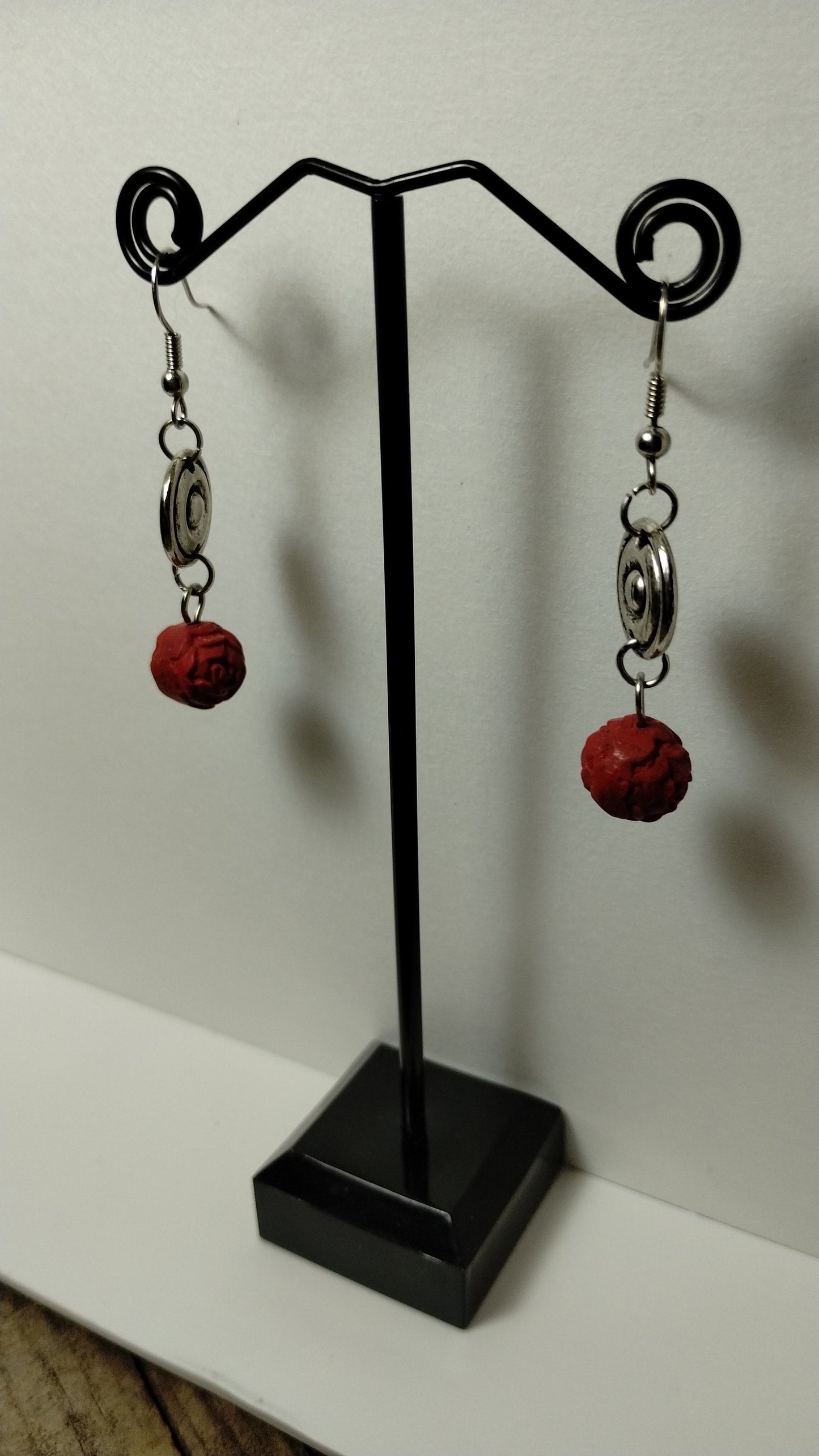 Red Carved Dangle Earrings