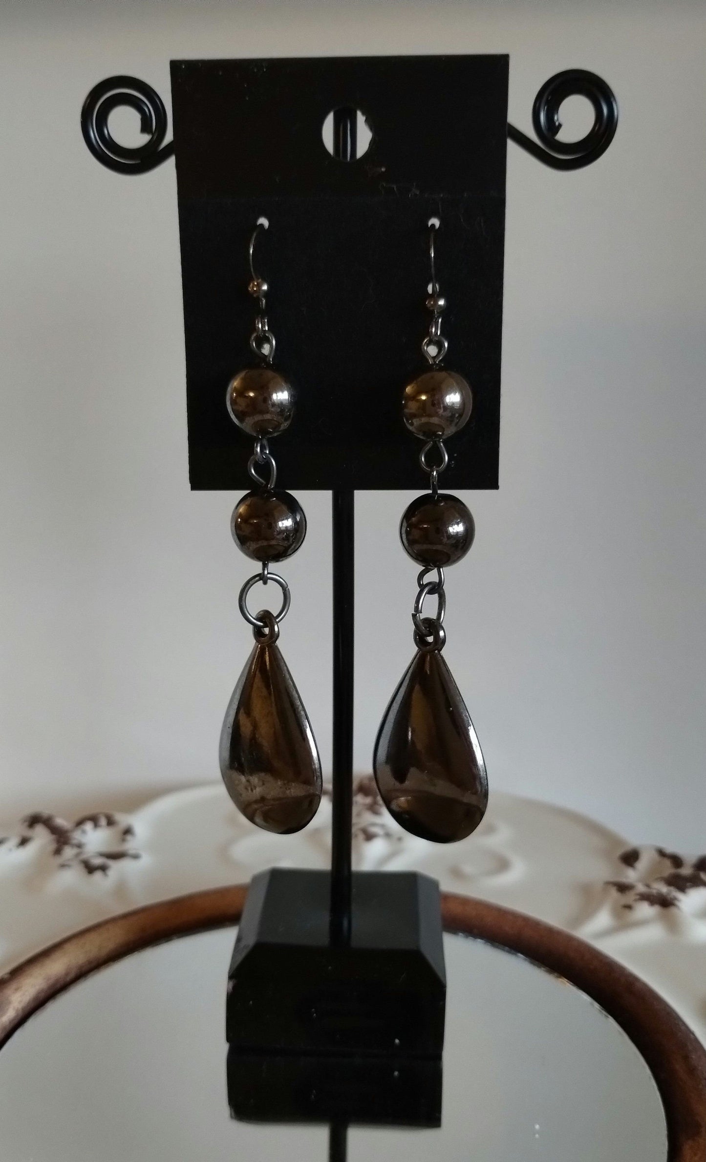 Black Teardrop Long Dangle Earrings