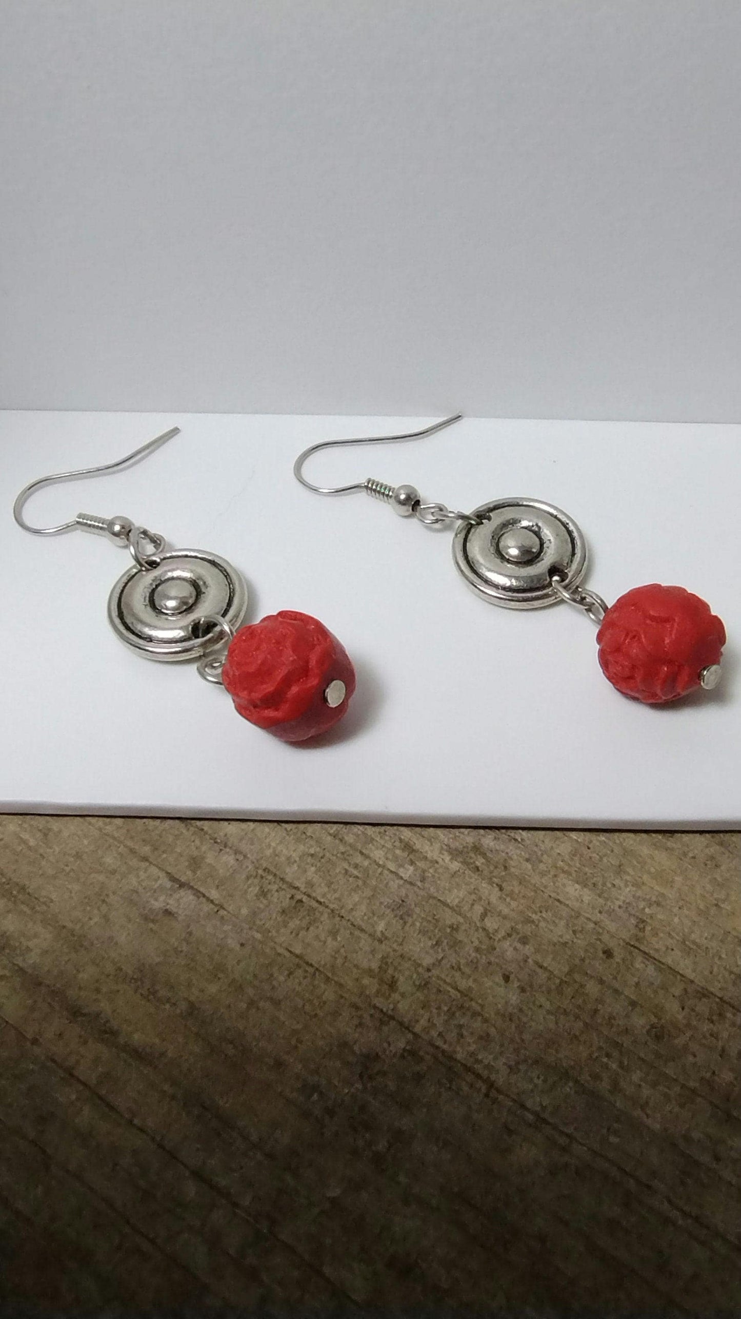 Red Carved Dangle Earrings