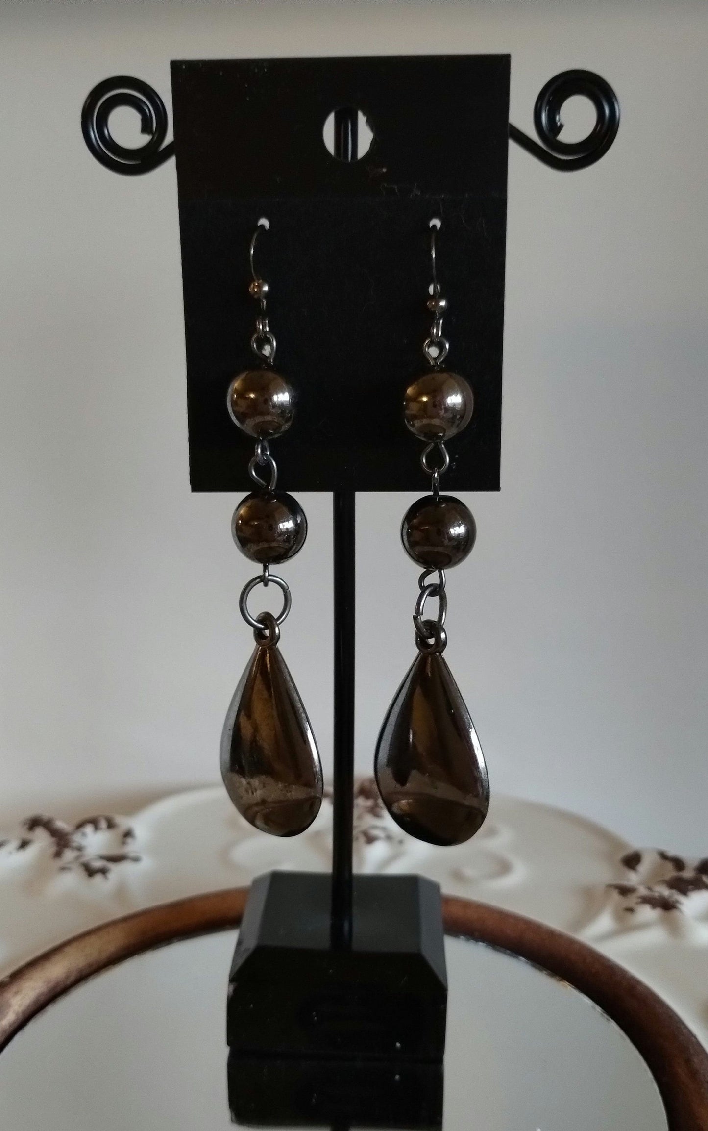 Black Teardrop Long Dangle Earrings