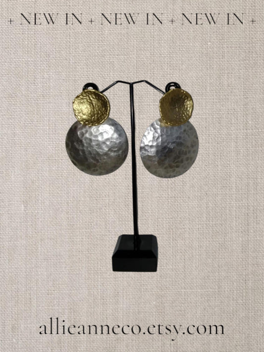 Hammered Dome Silvertone Earrings