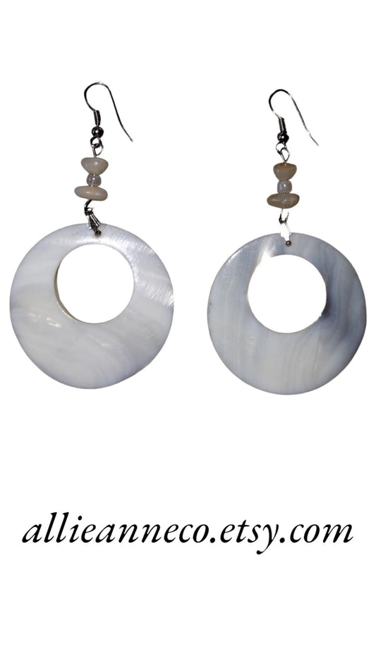 White Dangle Earrings Mother of Pearl