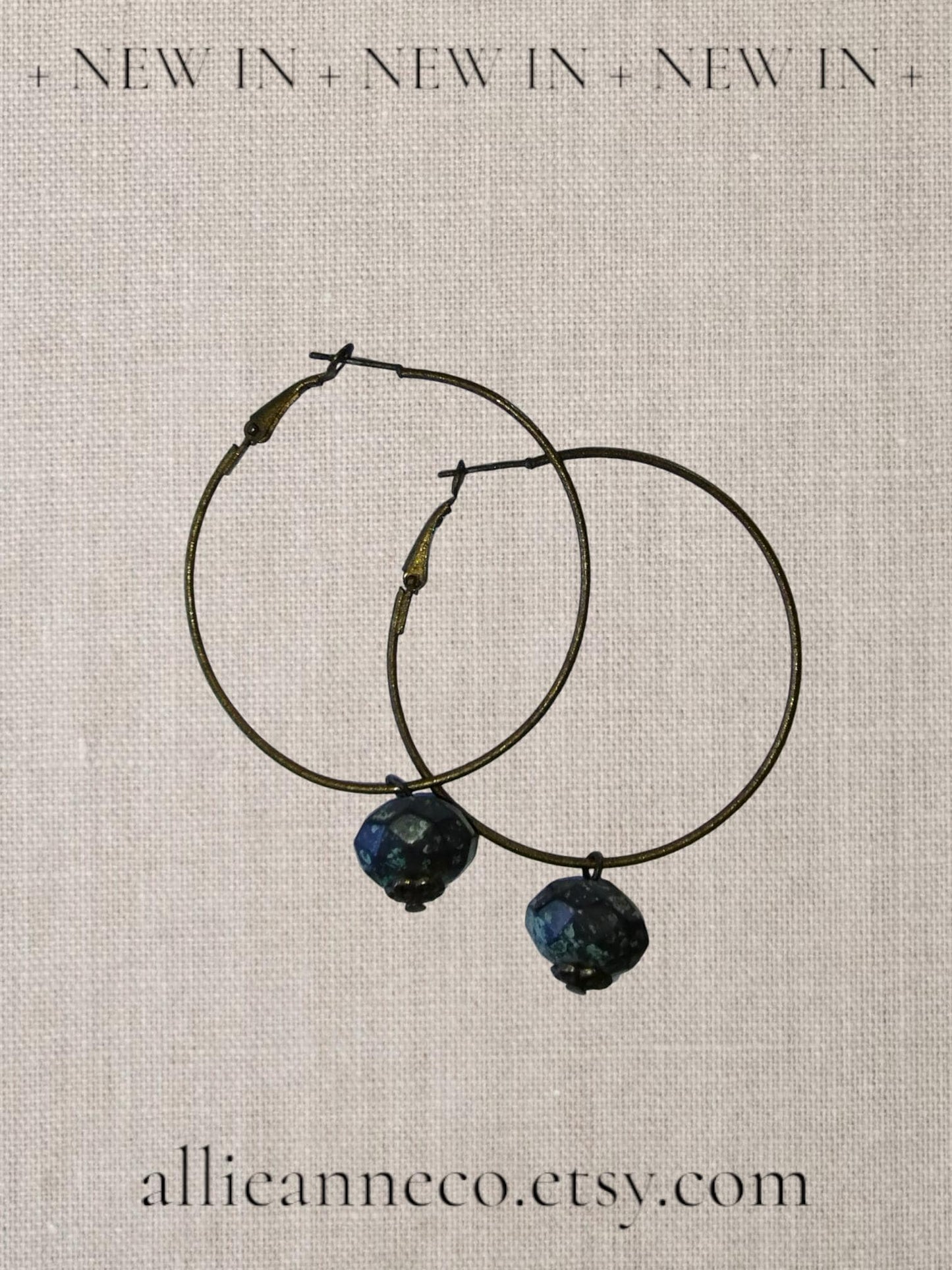 Bronze Colored  Hoop Earrings with Green Stone