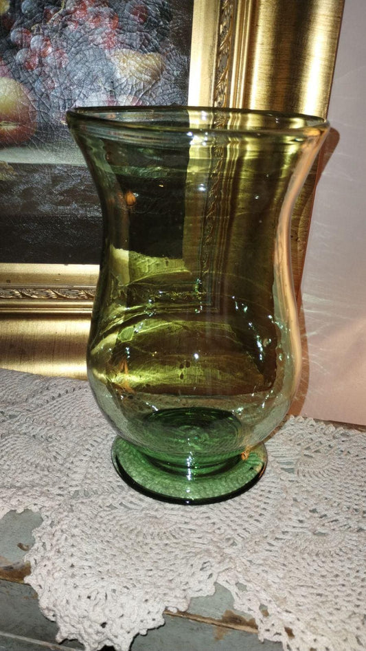 Green Blown Glass Footed Vase